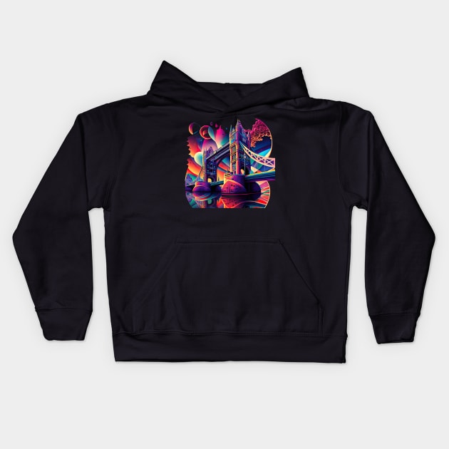 Tower Bridge v1 (no text) Kids Hoodie by AI-datamancer